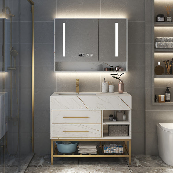 [Customized] Rock slab integrated bathroom cabinet Floor-to-ceiling hand washing table Washbasin cabinet Toilet smart mirror cabinet