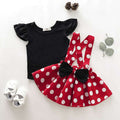 new girls' skirt set: solid color flutter sleeve top + polka dot suspender skirt - wholesale & dropshipping available