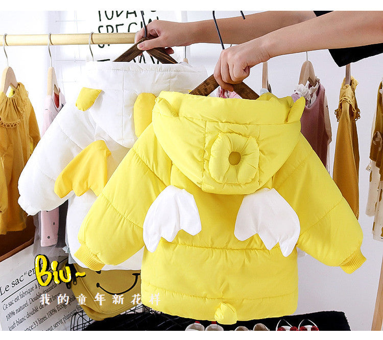 Girls' winter padded cotton coat, cute baby girl's padded jacket, 6-year-old girl's padded cotton coat with moving wings, one-piece winter outfit