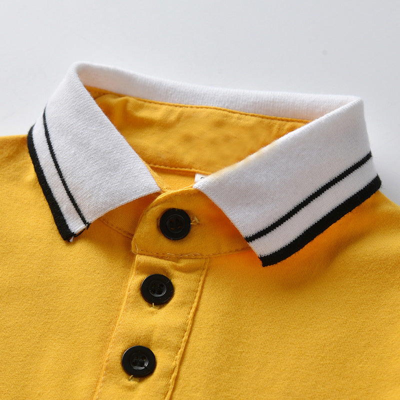 K-stylesummernew arrivalgirl khaki dressfake two-piece children's clothing short-sleeved polo wearkids lapel pleated skirt