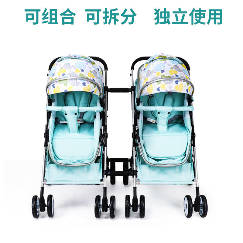 Wholesale double stroller: lightweight, high-view, convertible (sitting/reclining), detachable, foldable, twin baby pram
