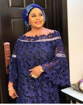 Special offer: african women's lace loose plus size robe dress with flared sleeves, fashionable long dress with matching headscarf
