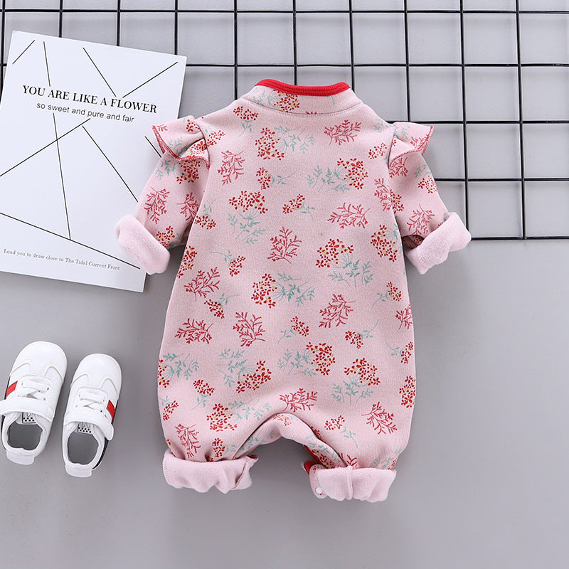 Newborn spring/autumn romper, baby girl chinese style full month outfit, infant winter warm cotton outing clothes