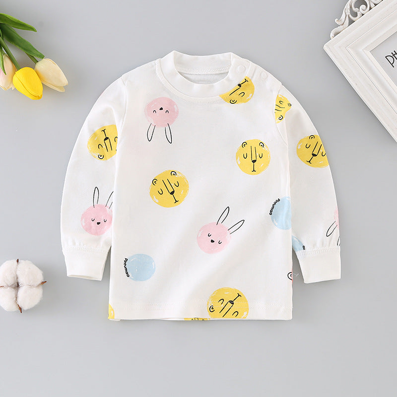 Baby underwear single top 0-1 year old infant autumn clothes boys' t-shirt long sleeve base layer pure cotton girls' autumn outfit
