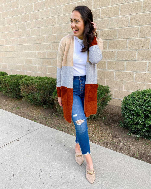 MY060 fashion, striped, sweater, bag, cardigan, color matching coat top