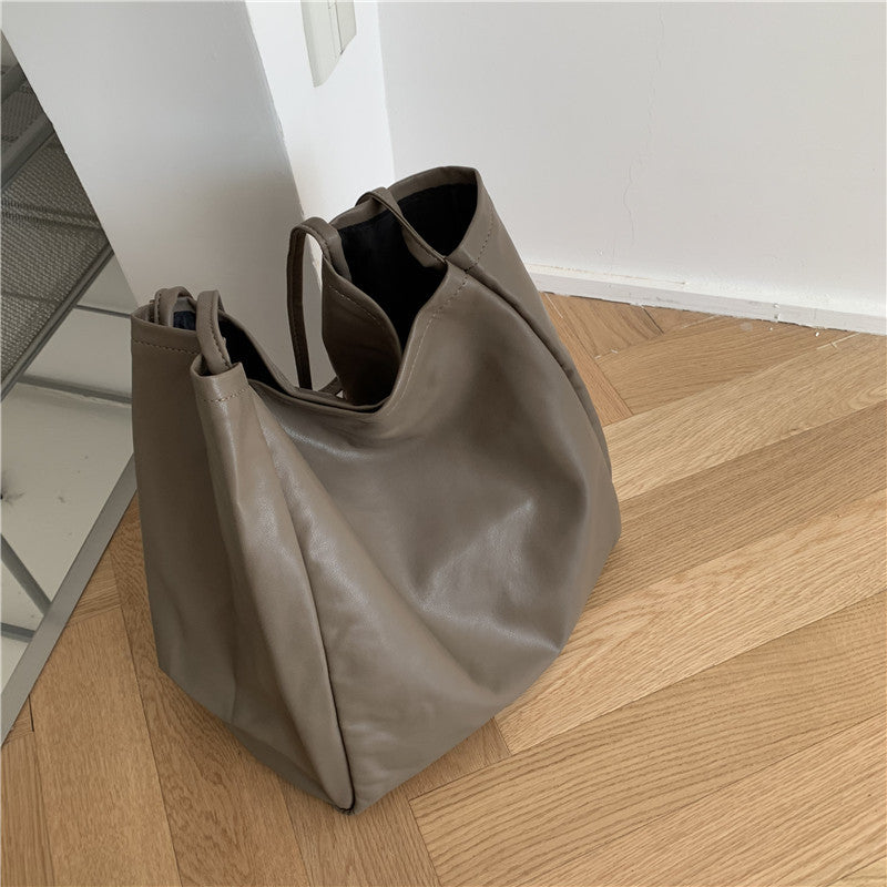Bag Women's Bag New 2020 Crossbody Shoulder Bag Large Capacity Soft Leather Shopping Bag Versatile Solid Color Tote Bag