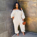 2020 hot selling european and american cross-border women's clothing  fashion casual solid color loose one-shoulder jumpsuit