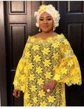Special offer: african women's lace loose plus size robe dress with flared sleeves, fashionable long dress with matching headscarf