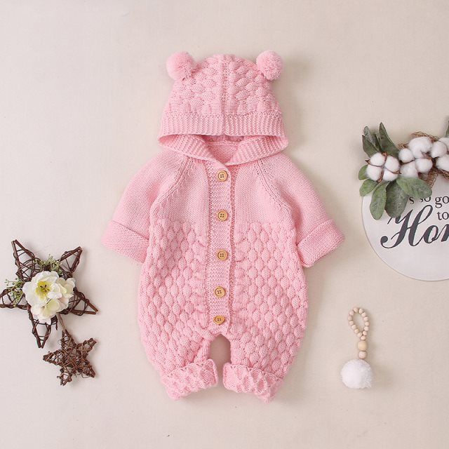 Baby knitting one-piece hoodie spring & fallnewborn clothing male and female baby sweater cute heattech romper 03
