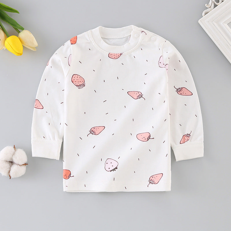 Baby underwear single top 0-1 year old infant autumn clothes boys' t-shirt long sleeve base layer pure cotton girls' autumn outfit