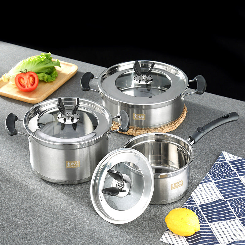 St. Bede stainless steel pot set, three-piece set of covered bottom European right-angle pot, gift wholesale for kitchen utensils