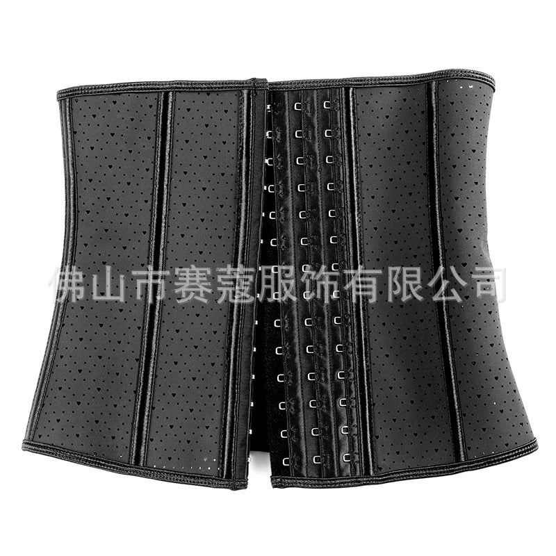 9 steel frame latex rubber corset belly shaping shapewear heart hole breathable belt slim waist