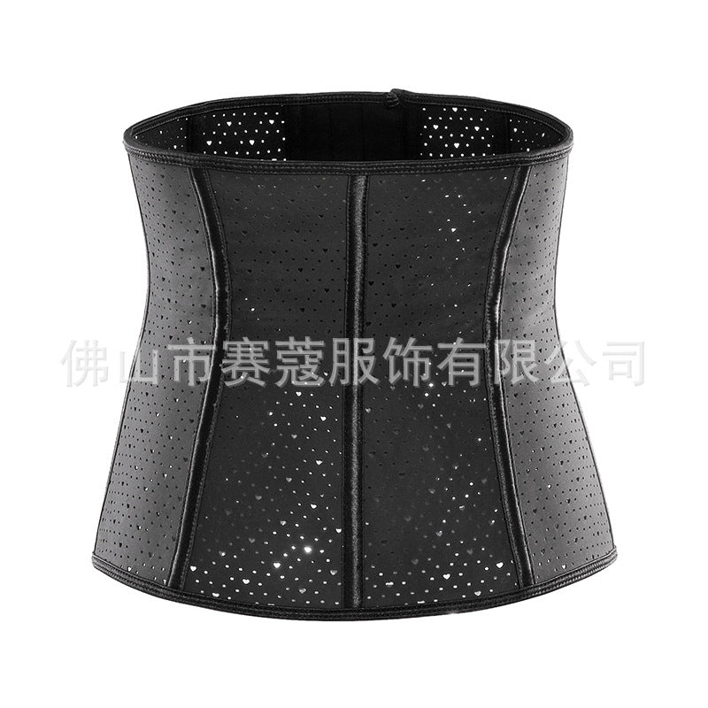 9 steel frame latex rubber corset belly shaping shapewear heart hole breathable belt slim waist