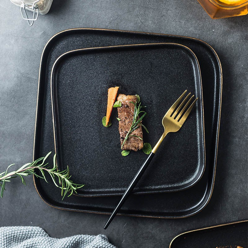 Creative square frosted western dinner plate steak plate ceramic dessert plate microwave oven baking plate tableware