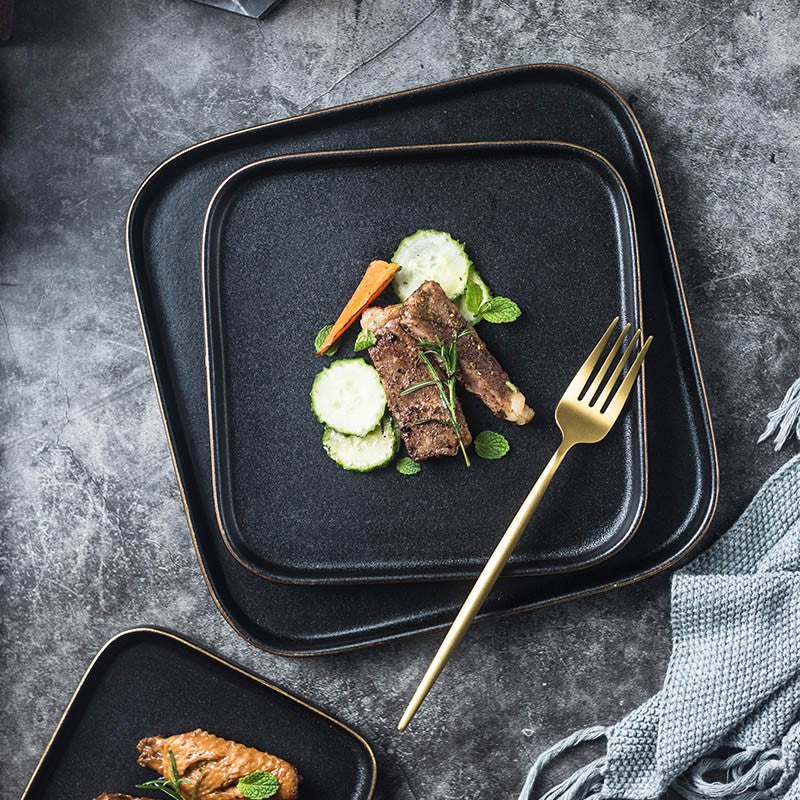 Creative square frosted western dinner plate steak plate ceramic dessert plate microwave oven baking plate tableware
