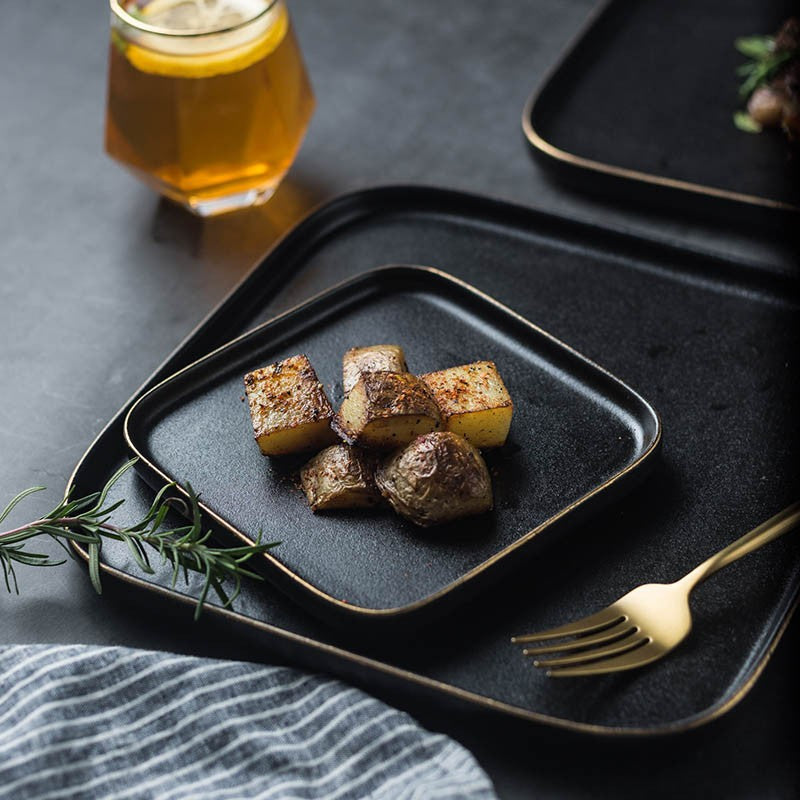 Creative square frosted western dinner plate steak plate ceramic dessert plate microwave oven baking plate tableware