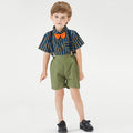 export children's summer gentleman striped short-sleeve set, kindergarten uniform two-piece outfit, baby suit