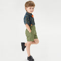 export children's summer gentleman striped short-sleeve set, kindergarten uniform two-piece outfit, baby suit