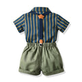 export children's summer gentleman striped short-sleeve set, kindergarten uniform two-piece outfit, baby suit