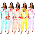 2020 hot selling european and american cross-border women's clothing  fashion casual solid color loose one-shoulder jumpsuit