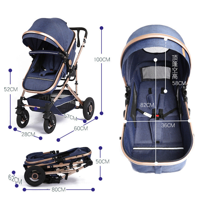 Baby stroller: lightweight, foldable, high-view, shock-absorbing, reversible, suitable for newborns and infants