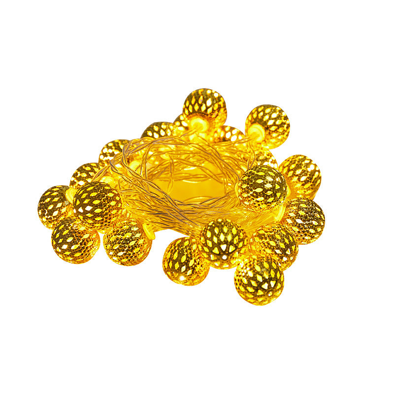 Cross-border new LED Moroccan ball light string Christmas wrought iron small ball hollow gold ball decorative lights