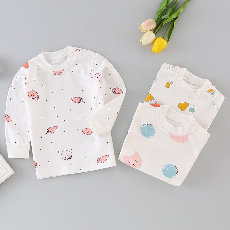 Baby underwear single top 0-1 year old infant autumn clothes boys' t-shirt long sleeve base layer pure cotton girls' autumn outfit