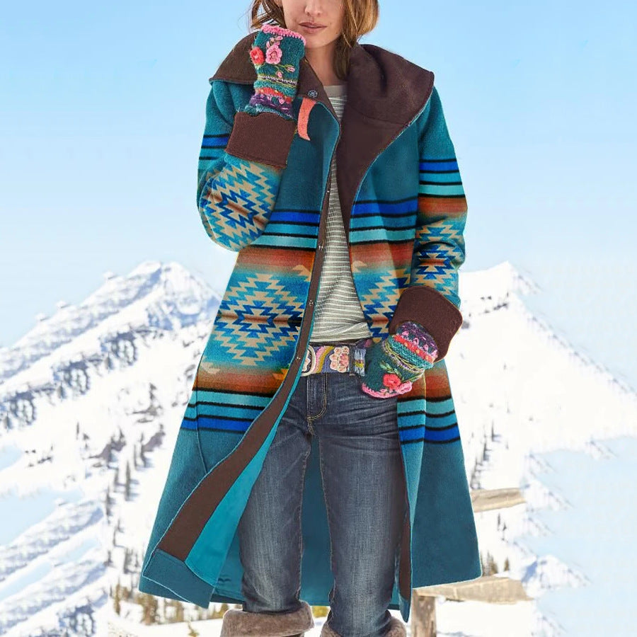 fall/winter new european and american style women's outerwear - -ready mid-length printed top, long sleeve dragon and phoenix wool blend coat
