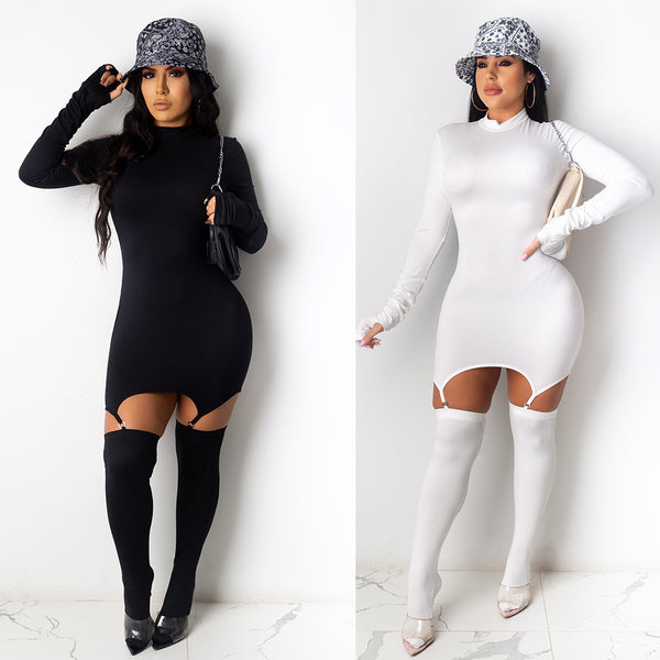 V2045 European and American  women's clothing, high round neck zipper long sleeve with gloves, socks dress eBay