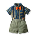 export children's summer gentleman striped short-sleeve set, kindergarten uniform two-piece outfit, baby suit