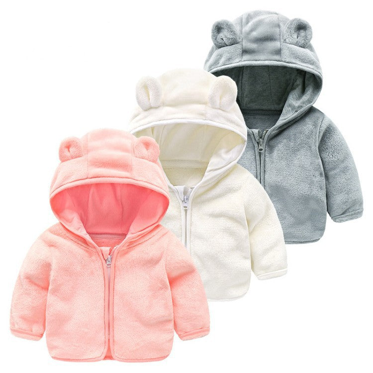 Girls' autumn/winter plush outerwear: cute baby girl fleece jacket for 0-1-2-3 year olds - princess style baby sweater