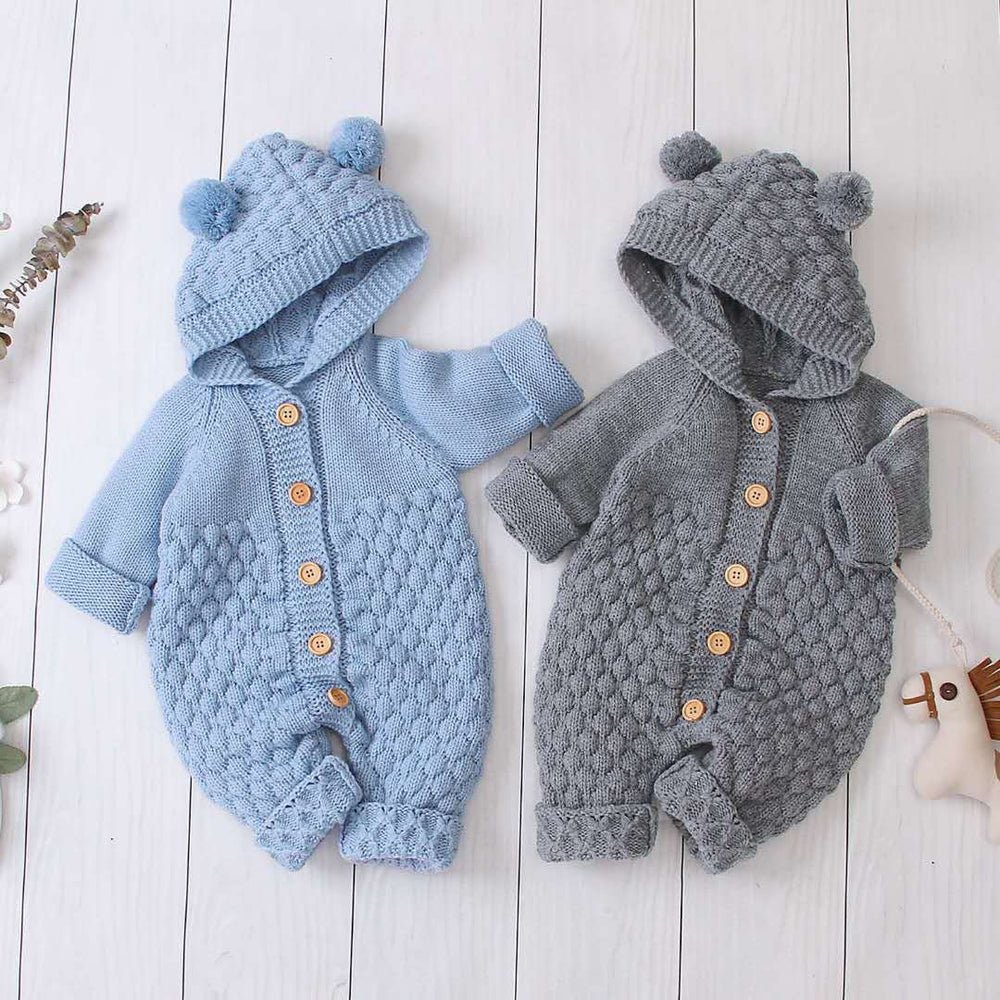 Baby knitting one-piece hoodie spring & fallnewborn clothing male and female baby sweater cute heattech romper 03