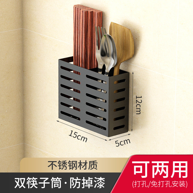 No punching kitchen rack wall-mounted black space aluminum multi-functional knife holder supplies seasoning rack storage rack