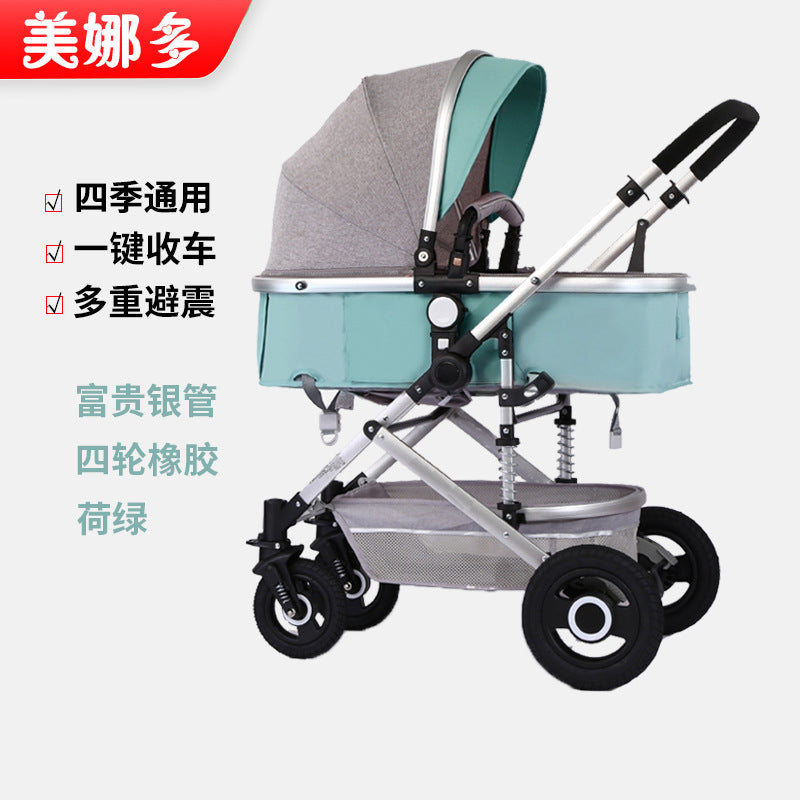 Baby stroller: lightweight, foldable, high-view, shock-absorbing, reversible, suitable for newborns and infants