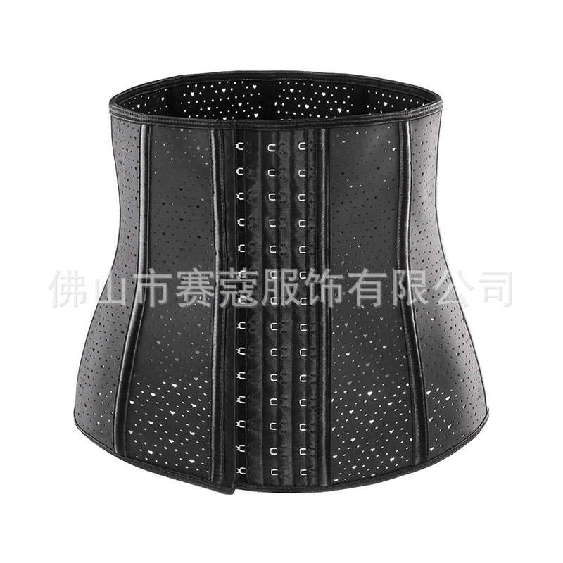 9 steel frame latex rubber corset belly shaping shapewear heart hole breathable belt slim waist