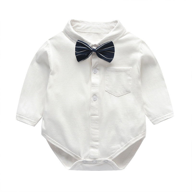 Onesie  spring and autumn triangle cover-up boy bow tie baby long sleeves type a one-piece pure cotton triangle climbing