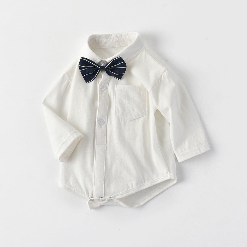 Onesie  spring and autumn triangle cover-up boy bow tie baby long sleeves type a one-piece pure cotton triangle climbing