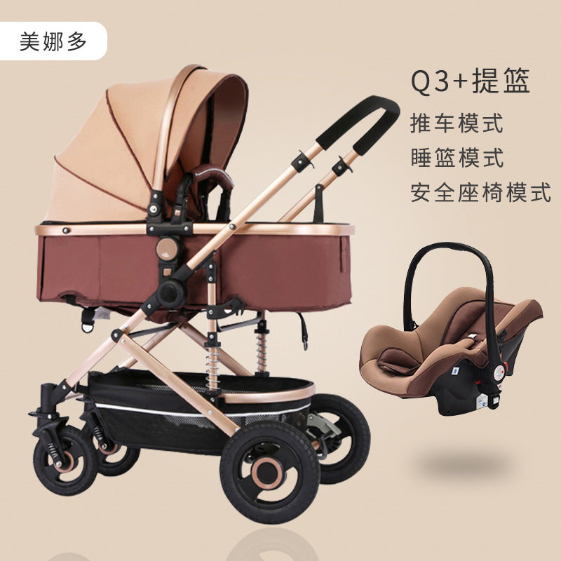 Baby stroller: lightweight, foldable, high-view, shock-absorbing, reversible, suitable for newborns and infants