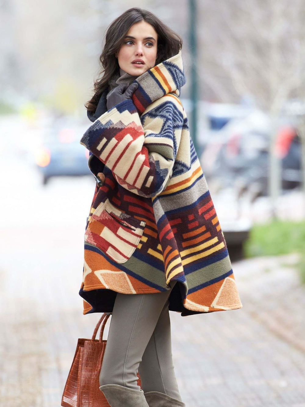 new autumn/winter women's long-sleeved hooded coat - dragon & phoenix print wool blend - perfect for  &  export (us/eu styles)