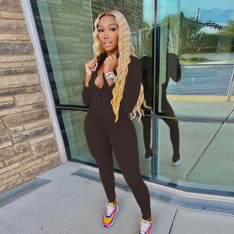 Europe station new 2024  isn spring European and American women's hooded cardigan slim sports and leisure suit