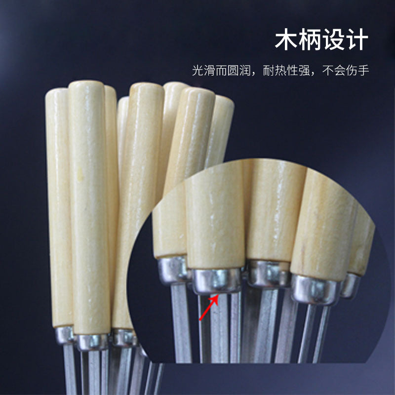 Stainless steel barbecue skewers, wooden rake skewers, barbecue flat skewers with wooden handles, oven mitts barbecue tools, wholesale kebabs, mutton skewers