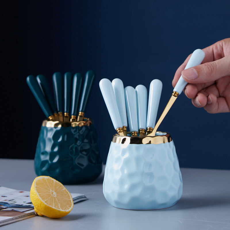 fruit fork spoon hammered ceramic storage jar suitfor home stainless steel fruit skewers dessert forks wholesale