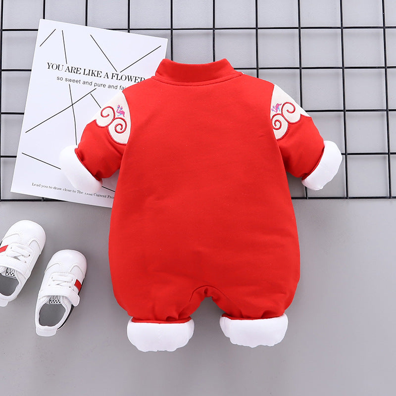 Infant and toddler girl chinese style crawling new year's greetings clothes winter thin cotton clothes newborn 100-day banquet red jumpsuit trendy