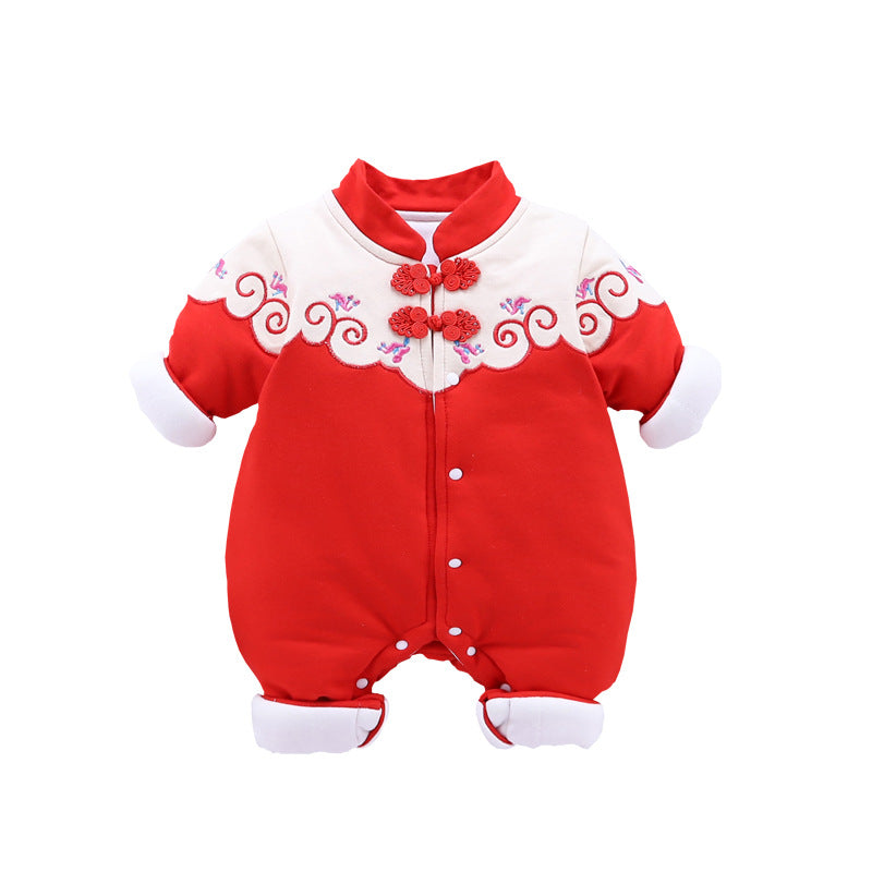 Infant and toddler girl chinese style crawling new year's greetings clothes winter thin cotton clothes newborn 100-day banquet red jumpsuit trendy