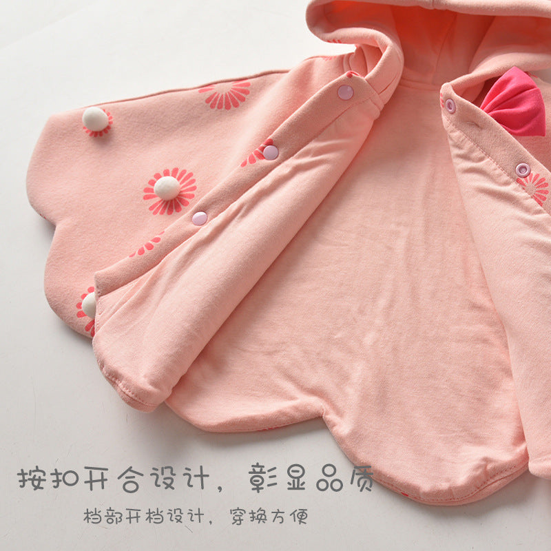 Girls' cloak style autumn/winter outerwear - kids' shawl with hooded design, windproof baby wrap, printed cape style