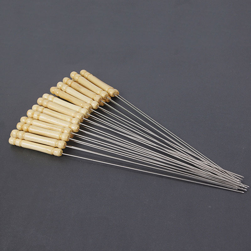Wholesale stainless steel barbecue round skewers with wooden handles, round skewers for barbecue lamb skewers, wooden handles, barbecue needle tools and accessories