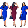women's clothing, african, european and american independent station, spring and summer lotus leaf sleeves, slit, tight-fitting, hip-covering ol bandage professional dress