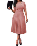 Belted cross-border supply  fashion plus size african women's high-waisted pleated dress - european & american style