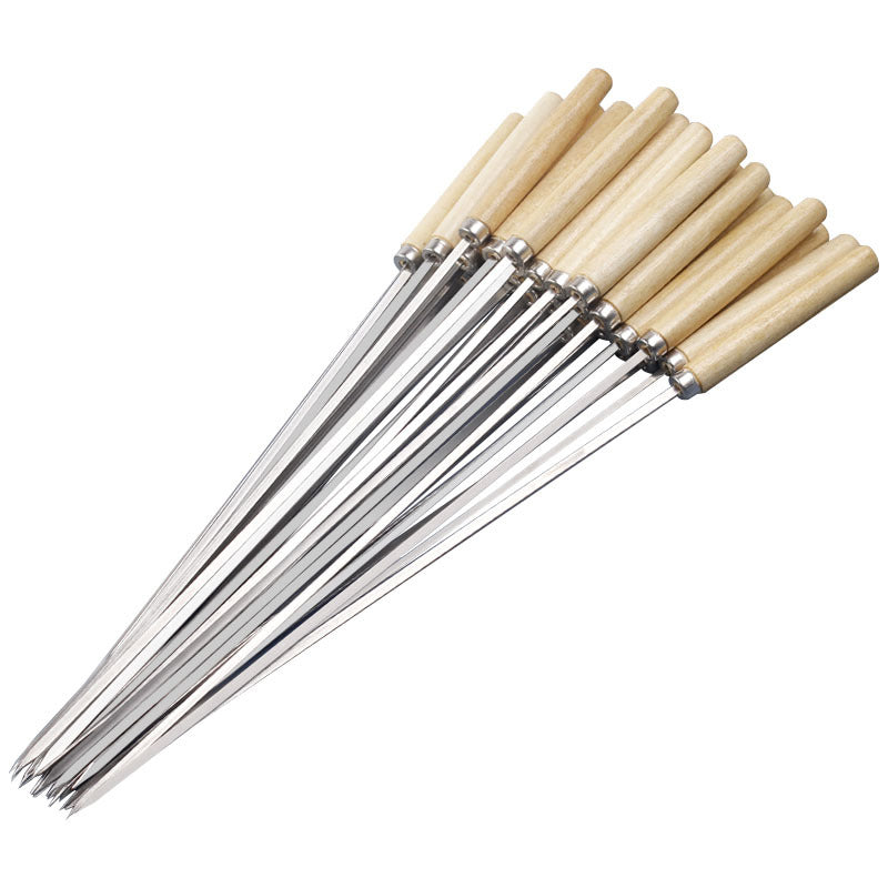 Stainless steel barbecue skewers, wooden rake skewers, barbecue flat skewers with wooden handles, oven mitts barbecue tools, wholesale kebabs, mutton skewers
