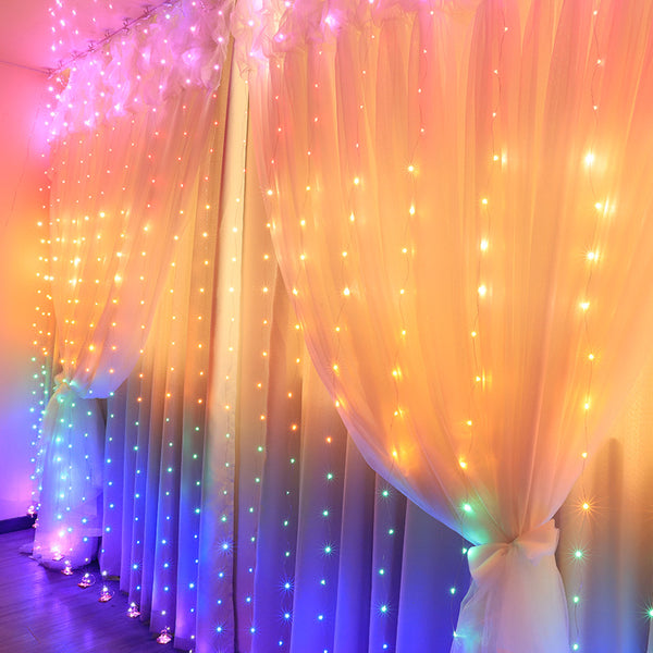 LED copper curtain light, Christmas background decoration indoor USB remote control 8 functions Rainbow LED Christmas curtain light